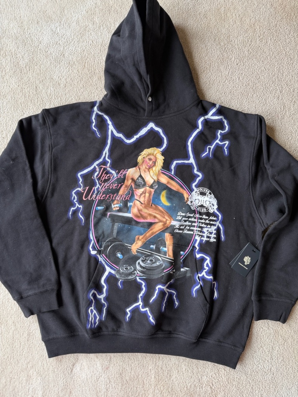 Darc Sport Black Hoodie with Lightning Pinup Graphic